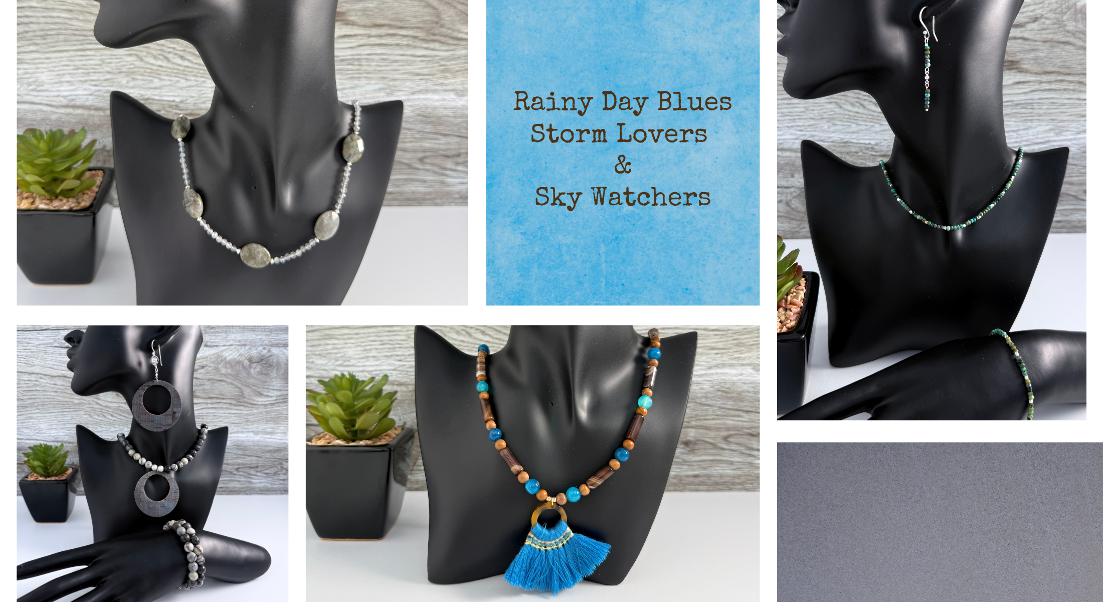 April handmade jewelry collection of necklaces, bracelets and earrings that give a rainy day vibe